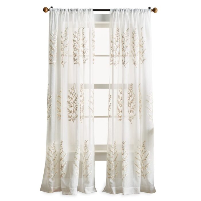 Georgia Floral Sheer Rod Pocket Curtain Panel Pair Ivory (Set of 2) - Chic Decora