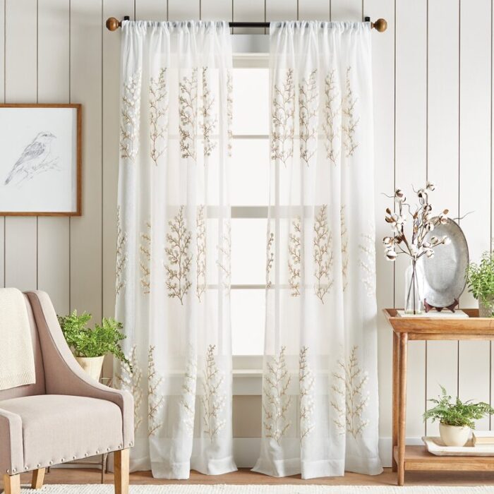 Georgia Floral Sheer Rod Pocket Curtain Panel Pair Ivory (Set of 2) - Chic Decora