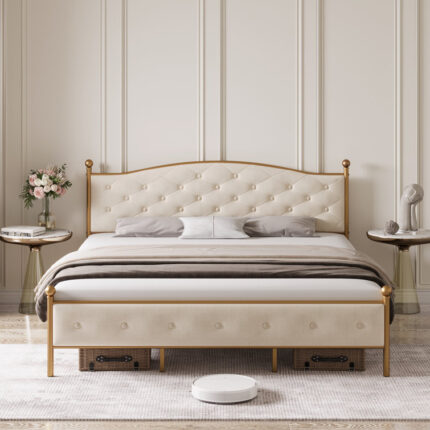 Geraud Upholstered Metal Platform Bed - Chic Decora