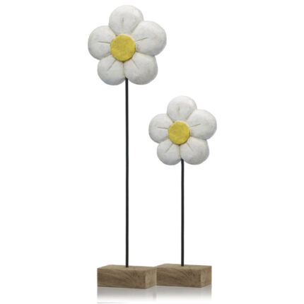 Gerlef 33″ Brown and Black Solid Wood Daisy Tabletop SculptureTall Daisy On Stand - Chic Decora