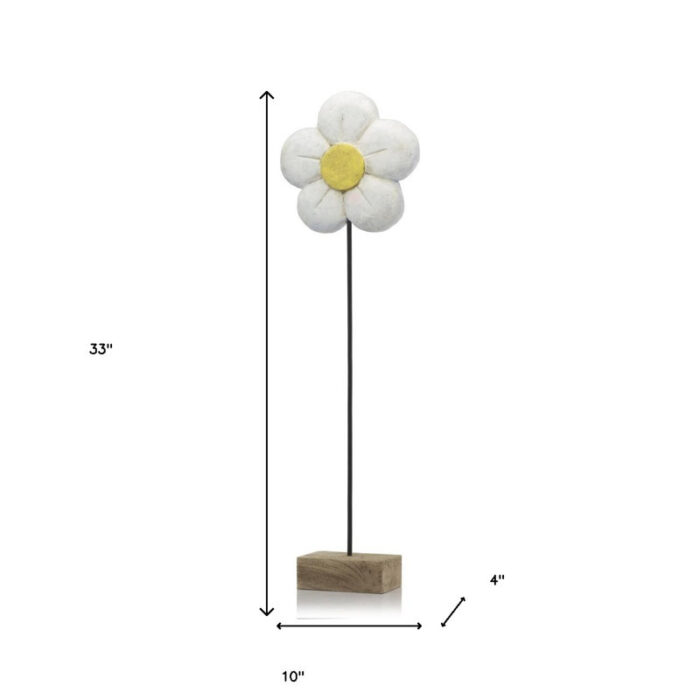 Gerlef 33″ Brown and Black Solid Wood Daisy Tabletop SculptureTall Daisy On Stand - Chic Decora