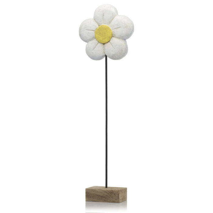 Gerlef 33″ Brown and Black Solid Wood Daisy Tabletop SculptureTall Daisy On Stand - Chic Decora