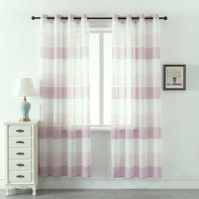 Gerson Polyester Striped Lightweight Curtain Panel (Set of 2 pices) (Set of 2) - Chic Decora