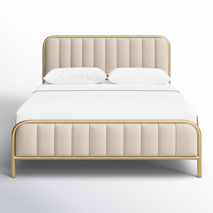 Gia Upholstered Platform Bed with Velvet Headboard - Chic Decora