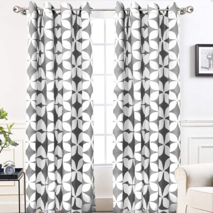 Gimenez Geometric Blackout Thermal Outdoor Grommet Curtain Panels (Set of 2) - Chic Decora