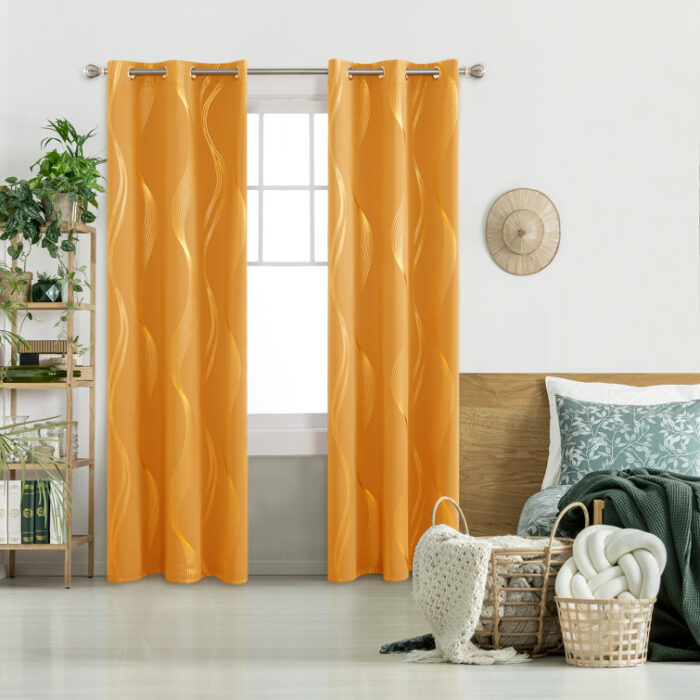 Givonni Gold Wave 42 Width Curtain Panel Pair (Set of 2) - Chic Decora