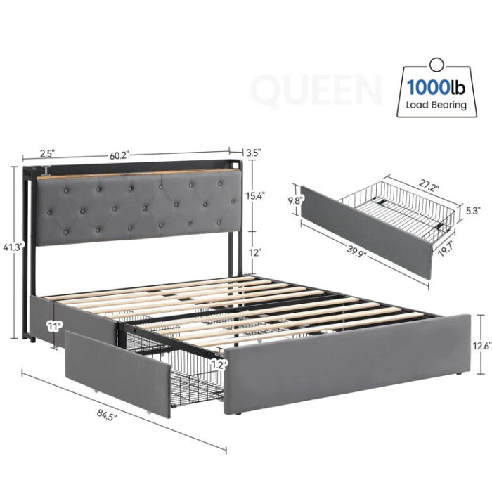 Gladesville Upholstered Metal Platform Storage Bed - Chic Decora