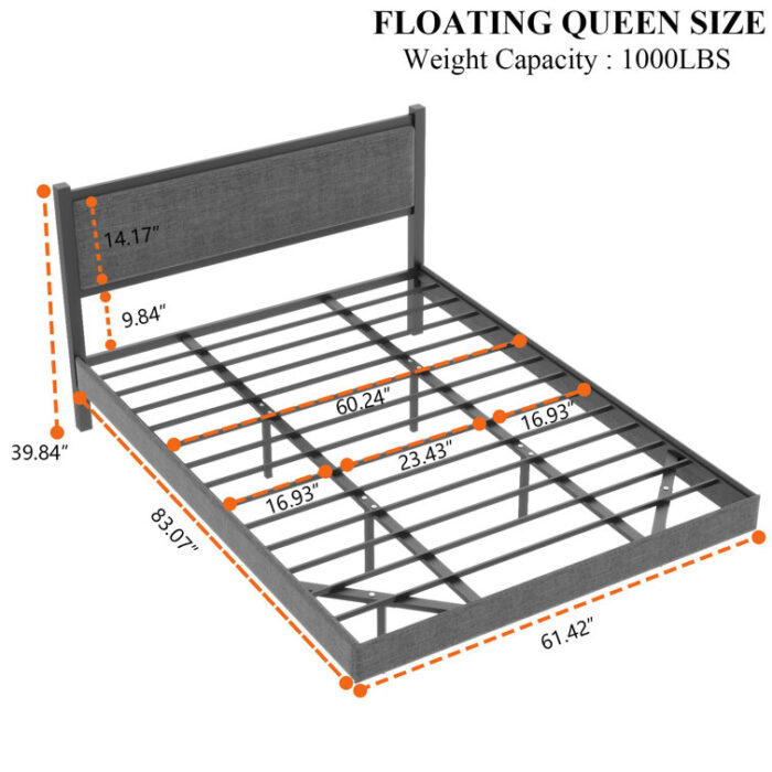 Glyniss Floating Upholstered Metal Platform Bed - Chic Decora