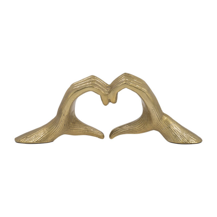 Gold Aluminum 13″ Hand-Heart Sculpture, Elegant Metallic Accent, Modern Home Decor – 12″ x 3″ x 5″ - Chic Decora