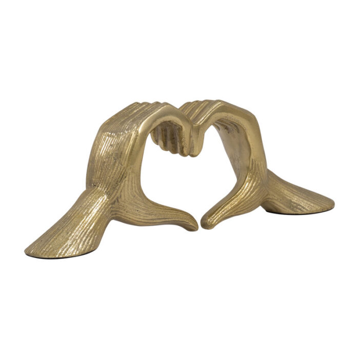 Gold Aluminum 13″ Hand-Heart Sculpture, Elegant Metallic Accent, Modern Home Decor – 12″ x 3″ x 5″ - Chic Decora