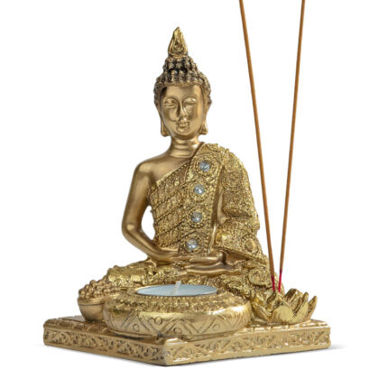 Golden Buddha Statue & Incense Holder – Spiritual Room Decor - Chic Decora