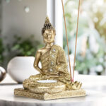 Golden Buddha Statue & Incense Holder – Spiritual Room Decor - Chic Decora