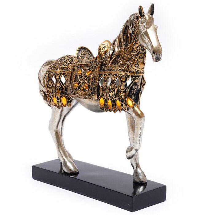 Golden Trotting Horse Statue Resin Animal Sculpture Figurine Home Office Decor - Chic Decora