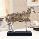 Golden Trotting Horse Statue Resin Animal Sculpture Figurine Home Office Decor - Chic Decora