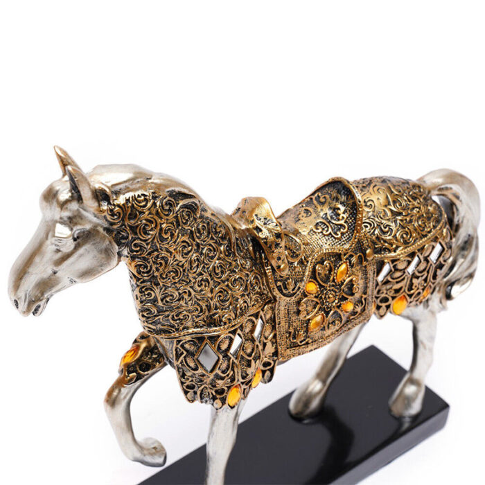 Golden Trotting Horse Statue Resin Animal Sculpture Figurine Home Office Decor - Chic Decora