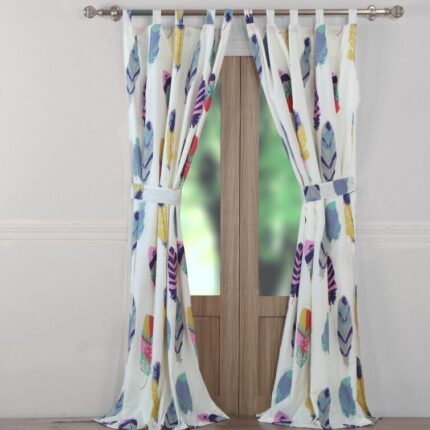 Graphic Print & Text Sheer Tab Top Curtain Panels (Set of 2) - Chic Decora