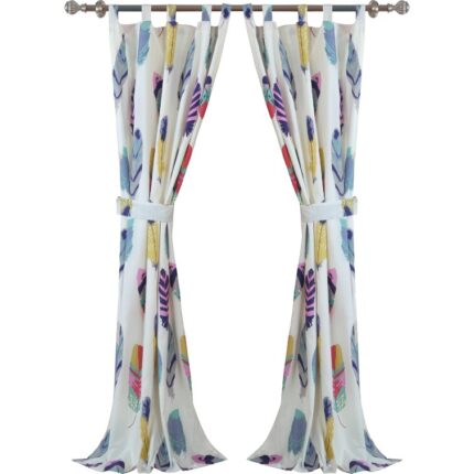 Graphic Print & Text Sheer Tab Top Curtain Panels (Set of 2) - Chic Decora