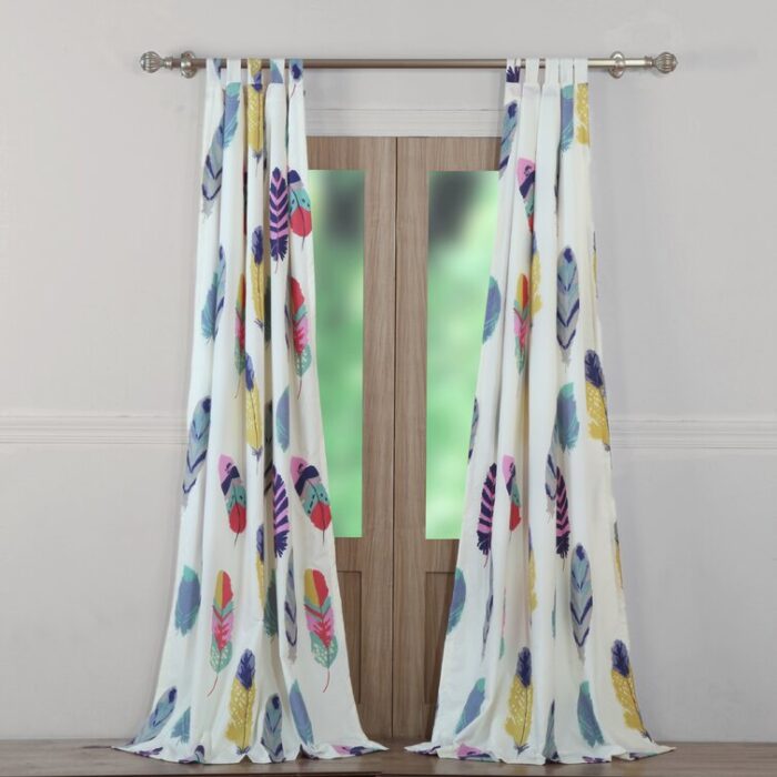 Graphic Print & Text Sheer Tab Top Curtain Panels (Set of 2) - Chic Decora