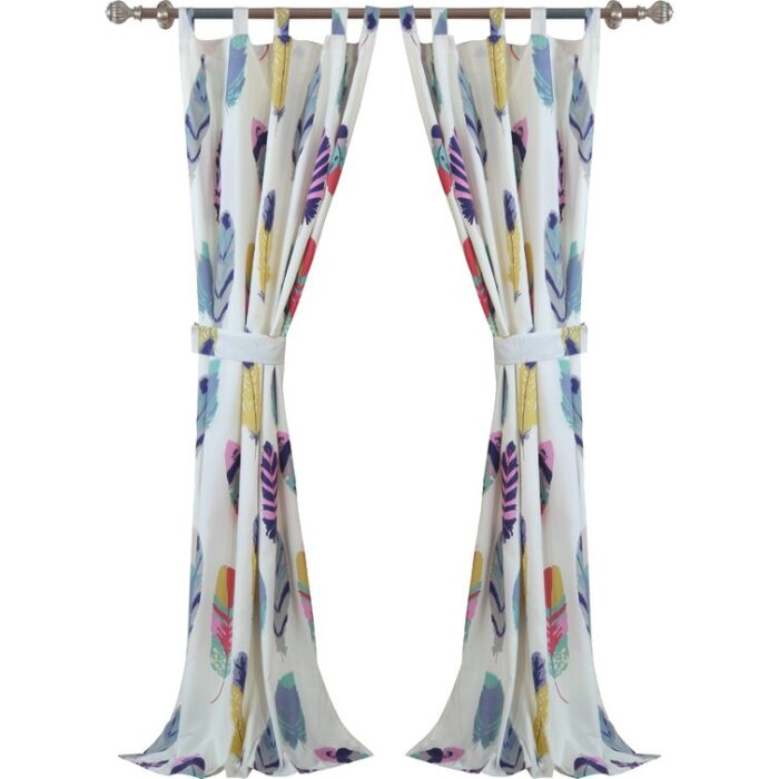 Graphic Print & Text Sheer Tab Top Curtain Panels (Set of 2) - Chic Decora