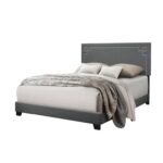 Gray Upholstered Linen Bed Frame with Nailhead Trim - Chic Decora