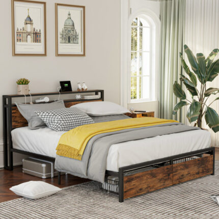 Baca Upholstered Bed with Metal Frame Platform - Chic Decora