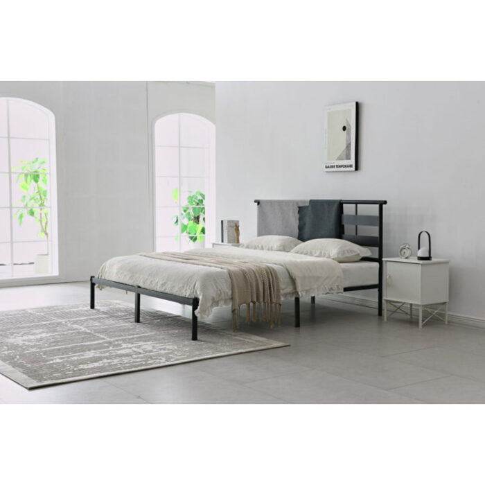 Gurvan Metal Platform Bed with Fabric Headboard - Chic Decora