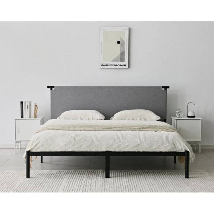 Gurvan Metal Platform Bed with Fabric Headboard - Chic Decora