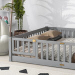 Gwenetta Floor Platform Bed with Fence and Door - Chic Decora