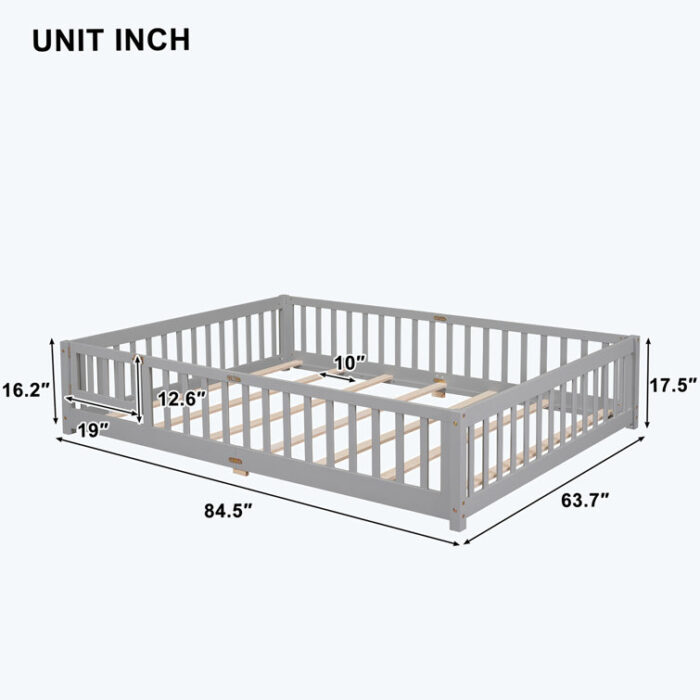 Gwenetta Floor Platform Bed with Fence and Door - Chic Decora