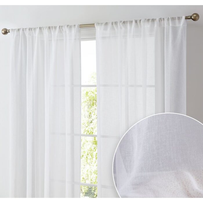 Hailey Faux Linen Sheer Curtain Panels (Set of 2) - Chic Decora