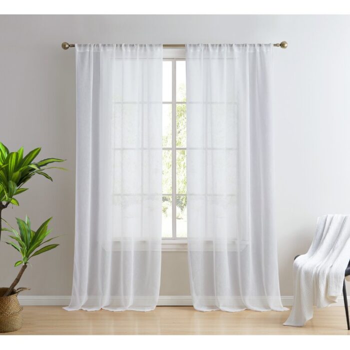 Hailey Faux Linen Sheer Curtain Panels (Set of 2) - Chic Decora