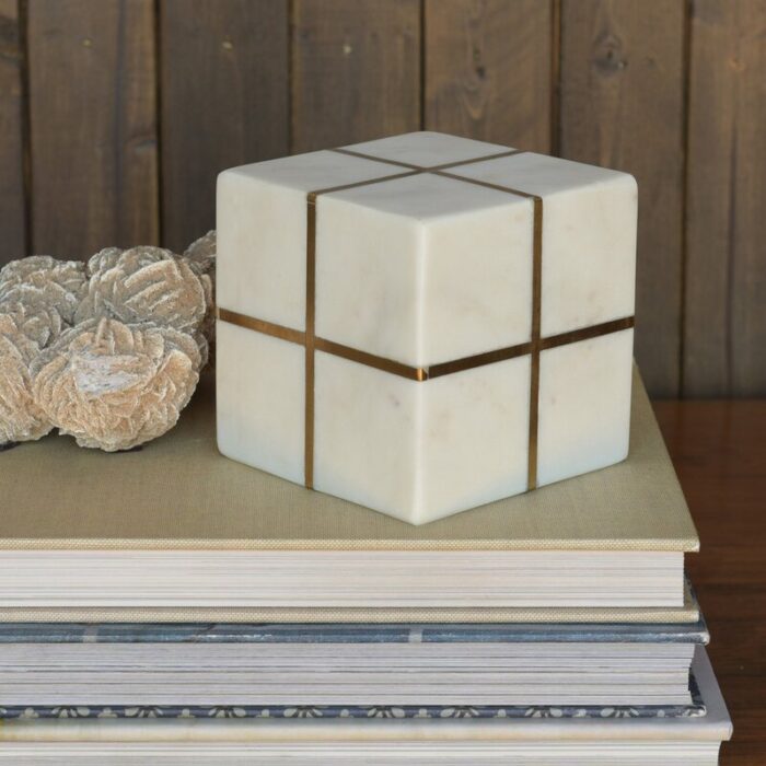 Hambrick Brass & Marble Cube Sculpture - Chic Decora