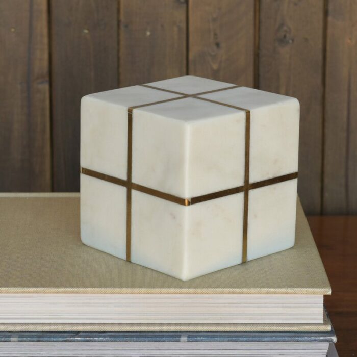 Hambrick Brass & Marble Cube Sculpture - Chic Decora