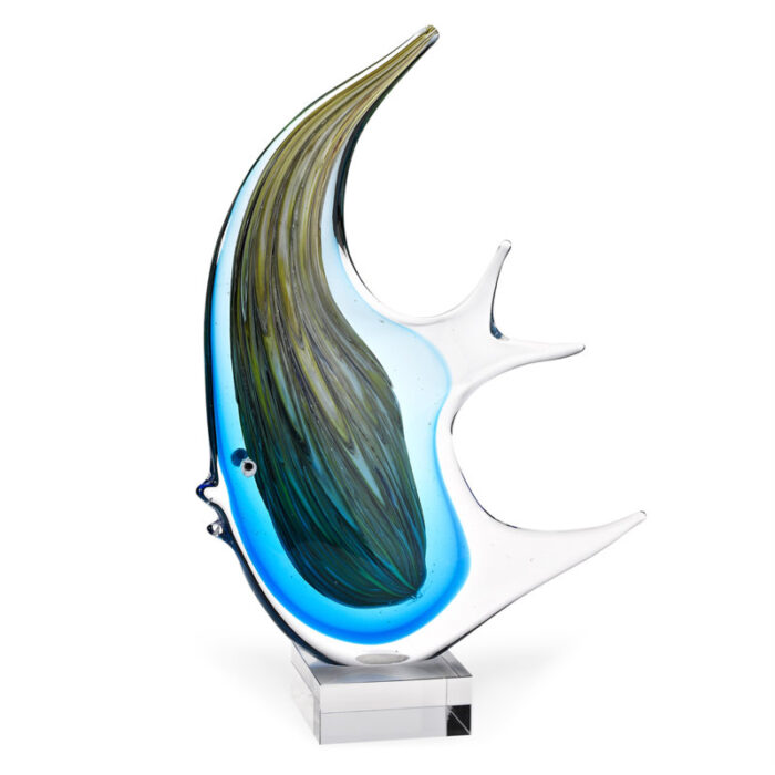 Hartell 17″ Blue Murano Glass Fish Figurine Tabletop Sculpture - Chic Decora