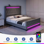 Herica Upholstered Wingback Bed with Headboard, Charging Station and RGB LED Lights - Chic Decora