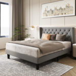 Hilbert Upholstered Low Profile Platform Bed Frame with Headboard - Chic Decora