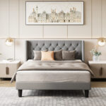 Hilbert Upholstered Low Profile Platform Bed Frame with Headboard - Chic Decora