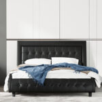 Hinchinbrook Faux Leather Platform Upholstered Bed with Adjustable Headboard - Chic Decora