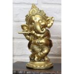 Hindu Elephant God Ritual Dancing Ganesha Golden Statue 6″ H Deity Of Arts Wisdom And Knowledge Decor Figurine (Ganesh With Flute) - Chic Decora