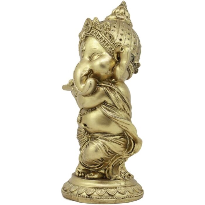 Hindu Elephant God Ritual Dancing Ganesha Golden Statue 6″ H Deity Of Arts Wisdom And Knowledge Decor Figurine (Ganesh With Flute) - Chic Decora