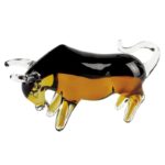 Holscomb 5″ Clear Brown and Black Murano Glass Bull Figurine Tabletop Sculpture - Chic Decora