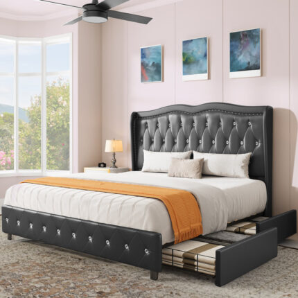 Homerville Upholstered Metal Storage Bed - Chic Decora