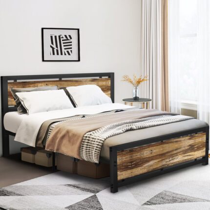 Honani Bed Frame with Headboard – Strong Steel Slat Support - Chic Decora