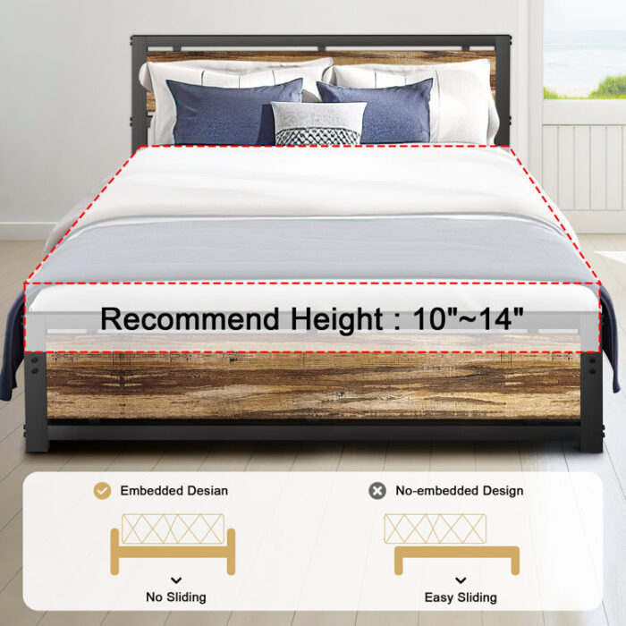 Honani Bed Frame with Headboard – Strong Steel Slat Support - Chic Decora