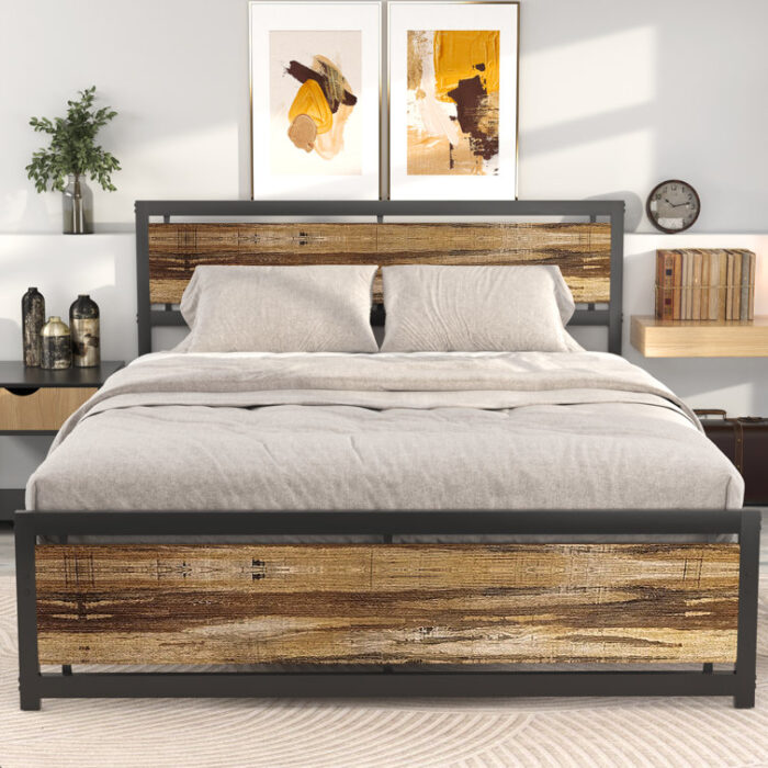 Honani Bed Frame with Headboard – Strong Steel Slat Support - Chic Decora