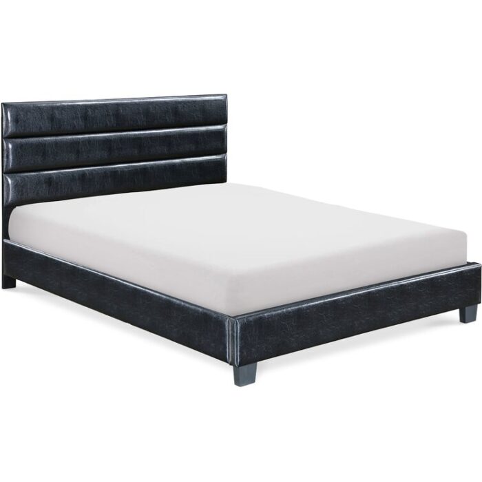 Hudson ClickDecor Hudson Upholstered Platform Bed with Straight Tufted Headboard, Black - Chic Decora