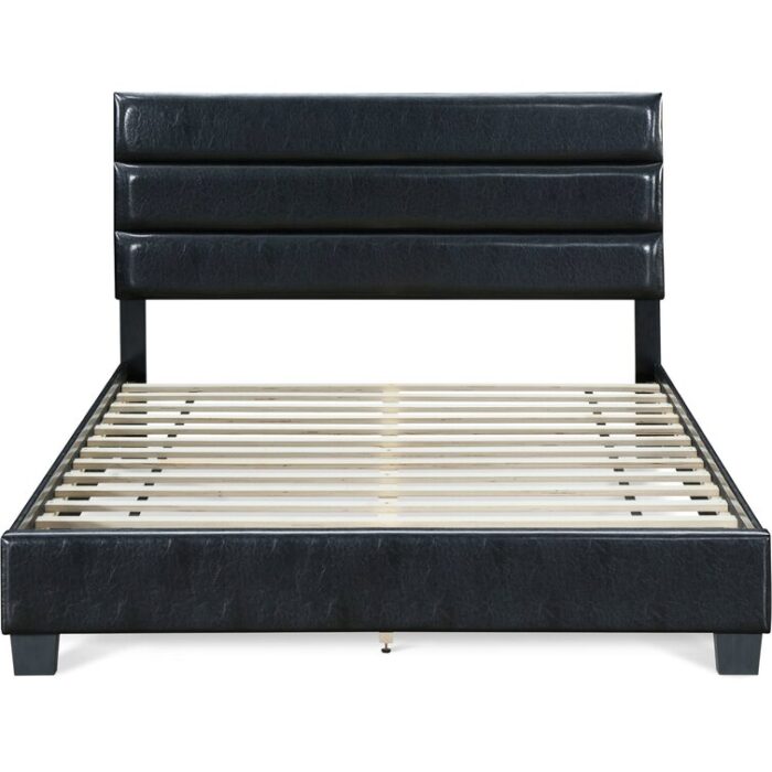 Hudson ClickDecor Hudson Upholstered Platform Bed with Straight Tufted Headboard, Black - Chic Decora