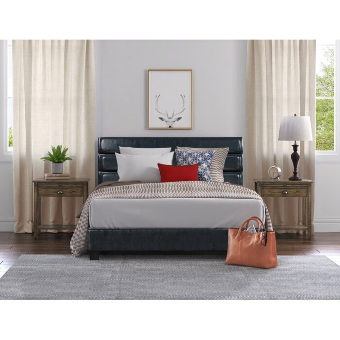 Hudson ClickDecor Hudson Upholstered Platform Bed with Straight Tufted Headboard, Black - Chic Decora