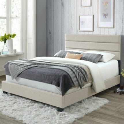 Wood and Black Metal Frame Platform Bed with Headboard no Upholstered Storage - Chic Decora