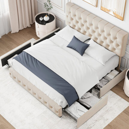 Huyen Upholstered Storage Platform Bed with Adjustable Tufted Headboard and 4 Drawers - Chic Decora